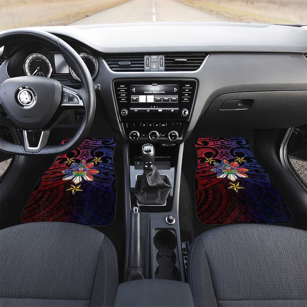 Haiti Philippines Car Mats Haitian Coat Of Arms With Filipino Sun LT05 Set 2pcs - Front Black - Polynesian Pride