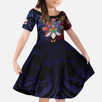 Haiti Philippines Family Matching Off Shoulder Maxi Dress and Hawaiian Shirt Haitian Coat Of Arms With Filipino Sun LT05 Daughter's Dress Black - Polynesian Pride