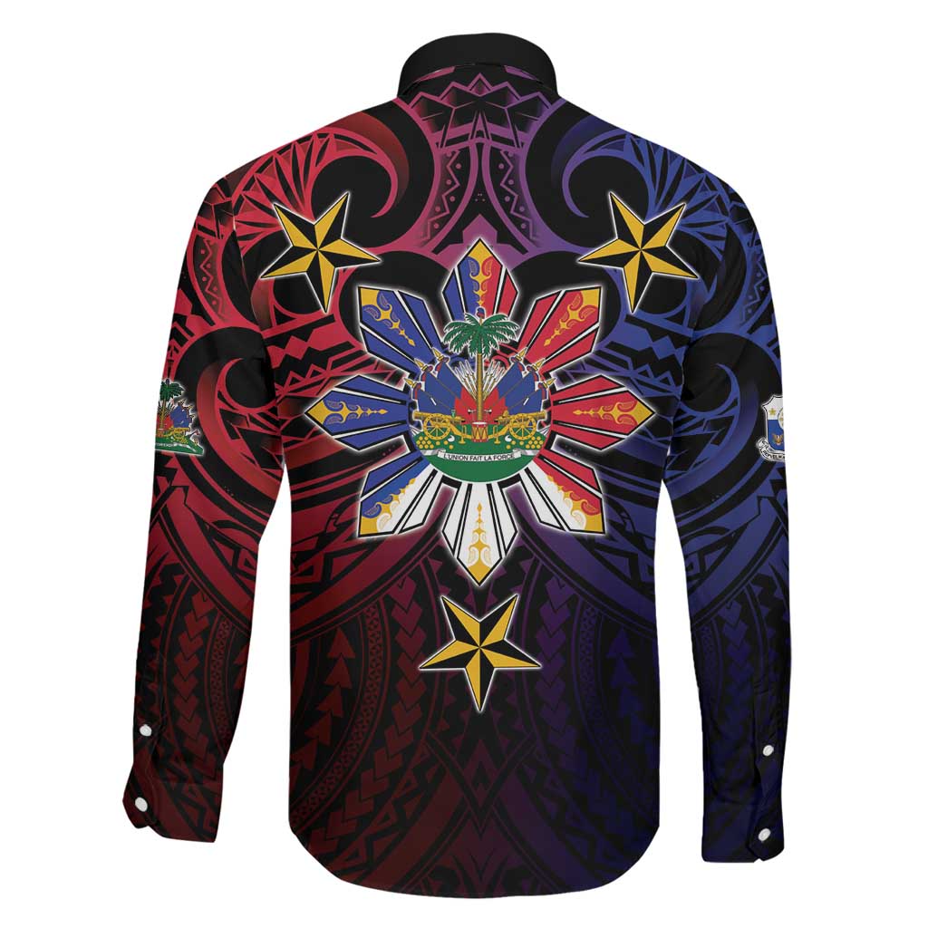 Haiti Philippines Family Matching Off Shoulder Maxi Dress and Hawaiian Shirt Haitian Coat Of Arms With Filipino Sun LT05 - Polynesian Pride