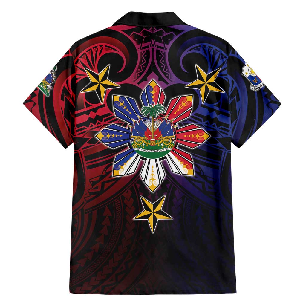 Haiti Philippines Family Matching Short Sleeve Bodycon Dress and Hawaiian Shirt Haitian Coat Of Arms With Filipino Sun LT05 - Polynesian Pride