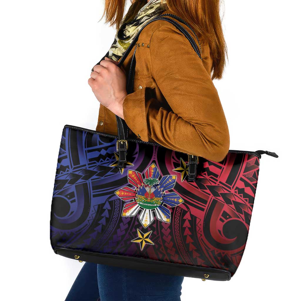 Haiti Philippines Leather Tote Bag Haitian Coat Of Arms With Filipino Sun