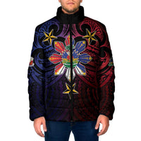 Haiti Philippines Padded Jacket Haitian Coat Of Arms With Filipino Sun LT05 Men Black - Polynesian Pride