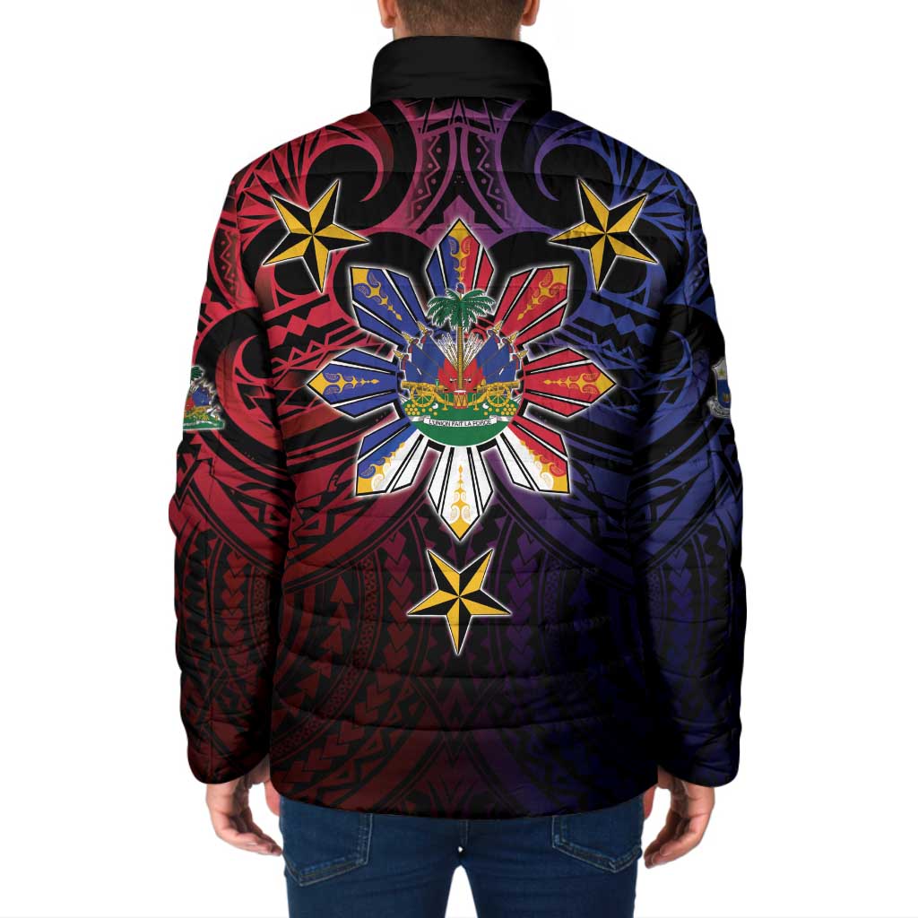 Haiti Philippines Padded Jacket Haitian Coat Of Arms With Filipino Sun LT05 - Polynesian Pride