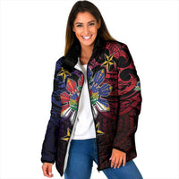 Haiti Philippines Padded Jacket Haitian Coat Of Arms With Filipino Sun LT05 Women Black - Polynesian Pride