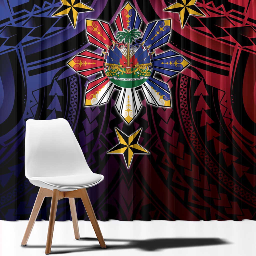 Haiti Philippines Window Curtain Haitian Coat Of Arms With Filipino Sun LT05 - Polynesian Pride