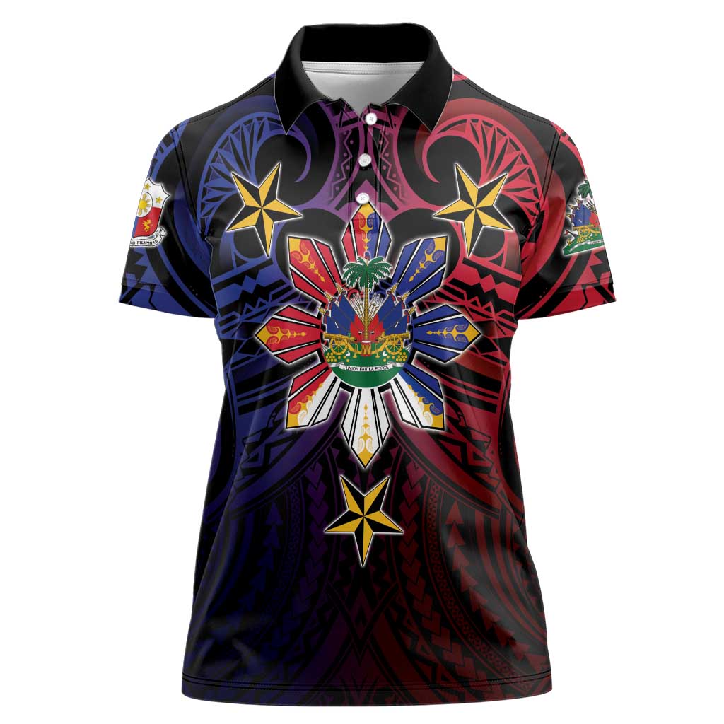 Haiti Philippines Women Polo Shirt Haitian Coat Of Arms With Filipino Sun