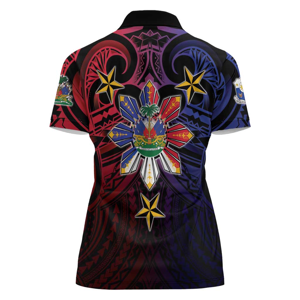 Haiti Philippines Women Polo Shirt Haitian Coat Of Arms With Filipino Sun