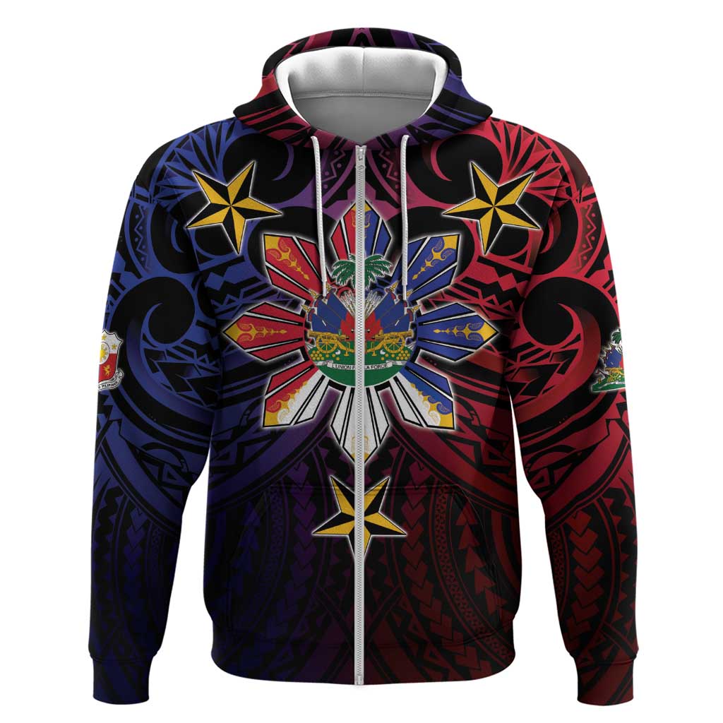 Haiti Philippines Zip Hoodie Haitian Coat Of Arms With Filipino Sun