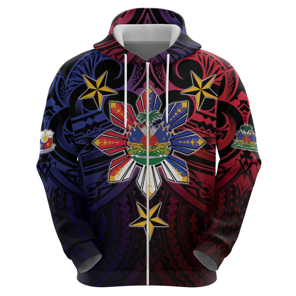 Haiti Philippines Zip Hoodie Haitian Coat Of Arms With Filipino Sun