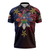 Haiti Philippines Zipper Polo Shirt Haitian Coat Of Arms With Filipino Sun