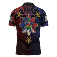 Haiti Philippines Zipper Polo Shirt Haitian Coat Of Arms With Filipino Sun