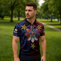 Haiti Philippines Zipper Polo Shirt Haitian Coat Of Arms With Filipino Sun