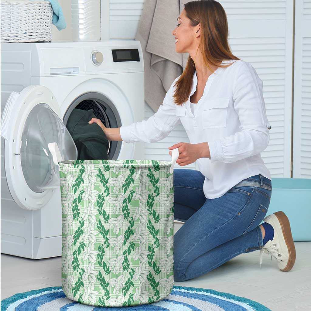 Hawaii Ti Leaf Maile Tuberose Lei Laundry Basket With Hanalei Leaf Green LT05 - Polynesian Pride