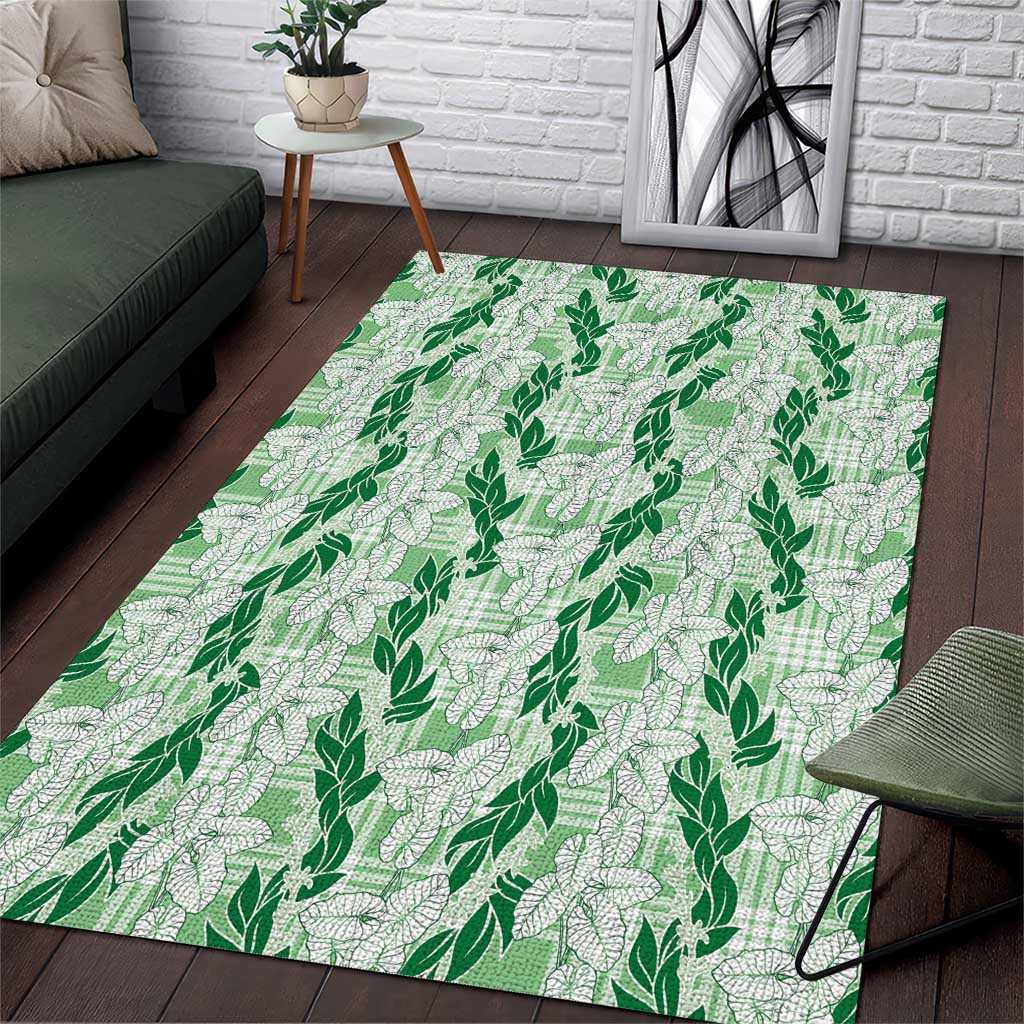 Hawaii Ti Leaf Maile Tuberose Lei Area Rug With Hanalei Leaf Green