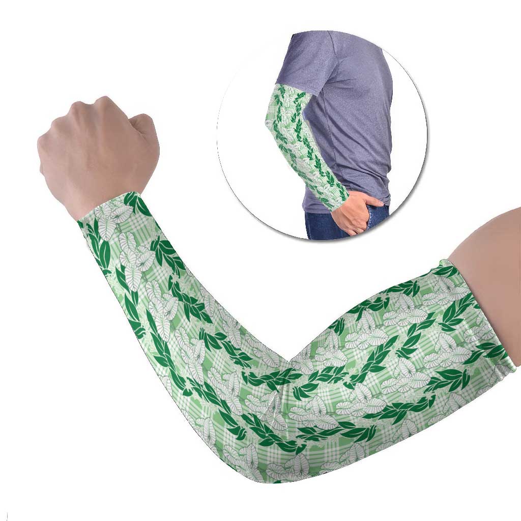 Hawaii Ti Leaf Maile Tuberose Lei Arm Sleeves With Hanalei Leaf Green LT05 Set of 2 Green - Polynesian Pride