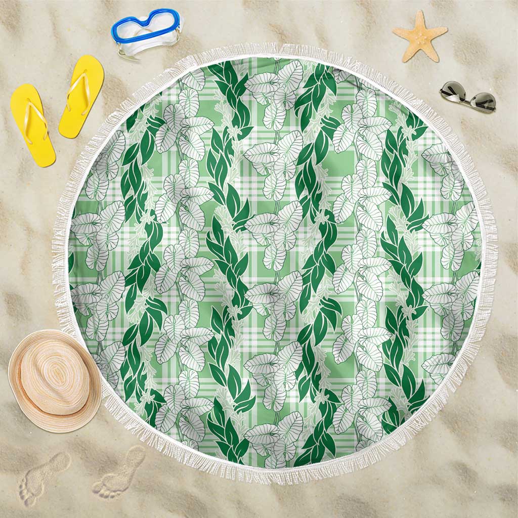 Hawaii Ti Leaf Maile Tuberose Lei Beach Blanket With Hanalei Leaf Green LT05 One Size 150cm Green - Polynesian Pride