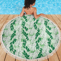 Hawaii Ti Leaf Maile Tuberose Lei Beach Blanket With Hanalei Leaf Green LT05 - Polynesian Pride