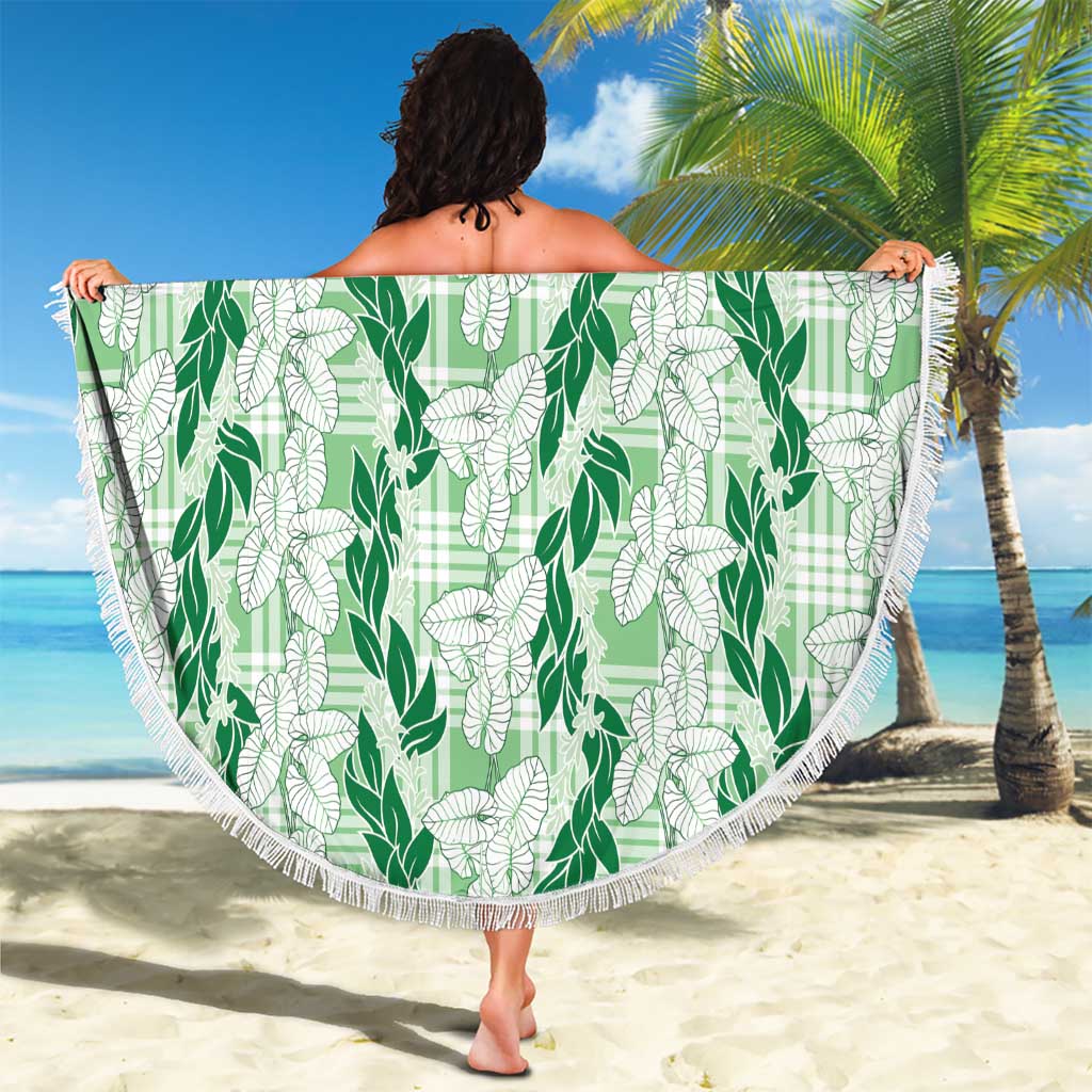 Hawaii Ti Leaf Maile Tuberose Lei Beach Blanket With Hanalei Leaf Green LT05 - Polynesian Pride