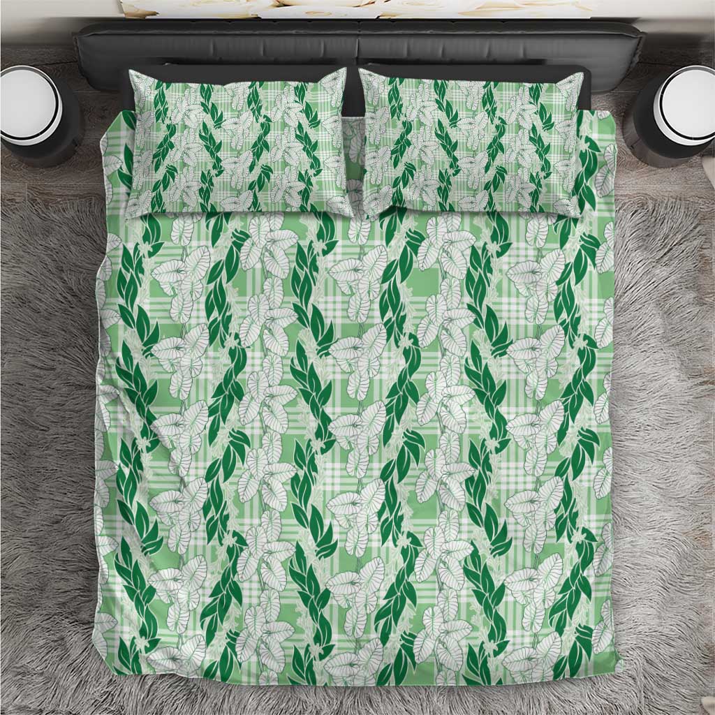 Hawaii Ti Leaf Maile Tuberose Lei Bedding Set With Hanalei Leaf Green