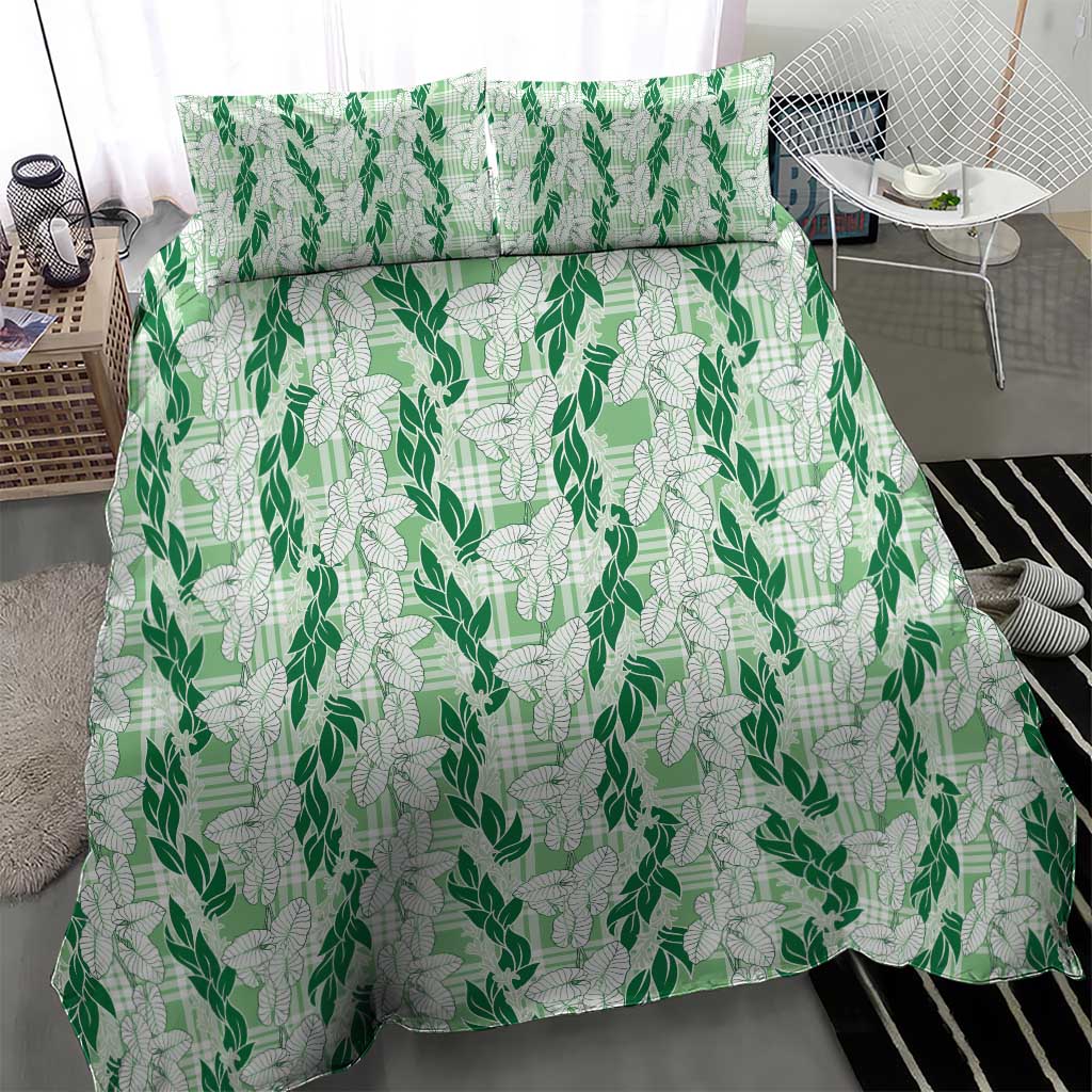Hawaii Ti Leaf Maile Tuberose Lei Bedding Set With Hanalei Leaf Green LT05 - Polynesian Pride