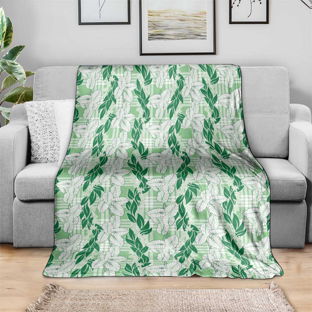Hawaii Ti Leaf Maile Tuberose Lei Blanket With Hanalei Leaf Green LT05 - Polynesian Pride