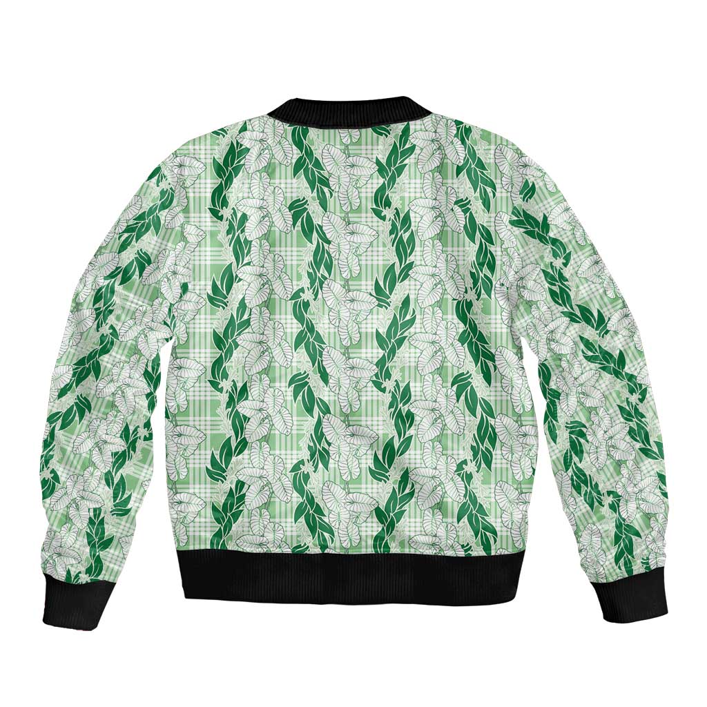 Hawaii Ti Leaf Maile Tuberose Lei Bomber Jacket With Hanalei Leaf Green LT05 - Polynesian Pride