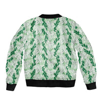 Hawaii Ti Leaf Maile Tuberose Lei Bomber Jacket With Hanalei Leaf Green LT05 - Polynesian Pride