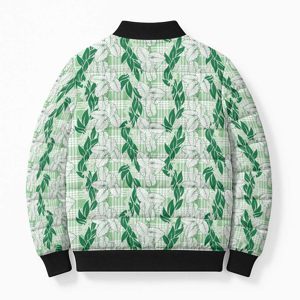 Hawaii Ti Leaf Maile Tuberose Lei Bomber Puffer Jacket With Hanalei Leaf Green LT05 - Polynesian Pride