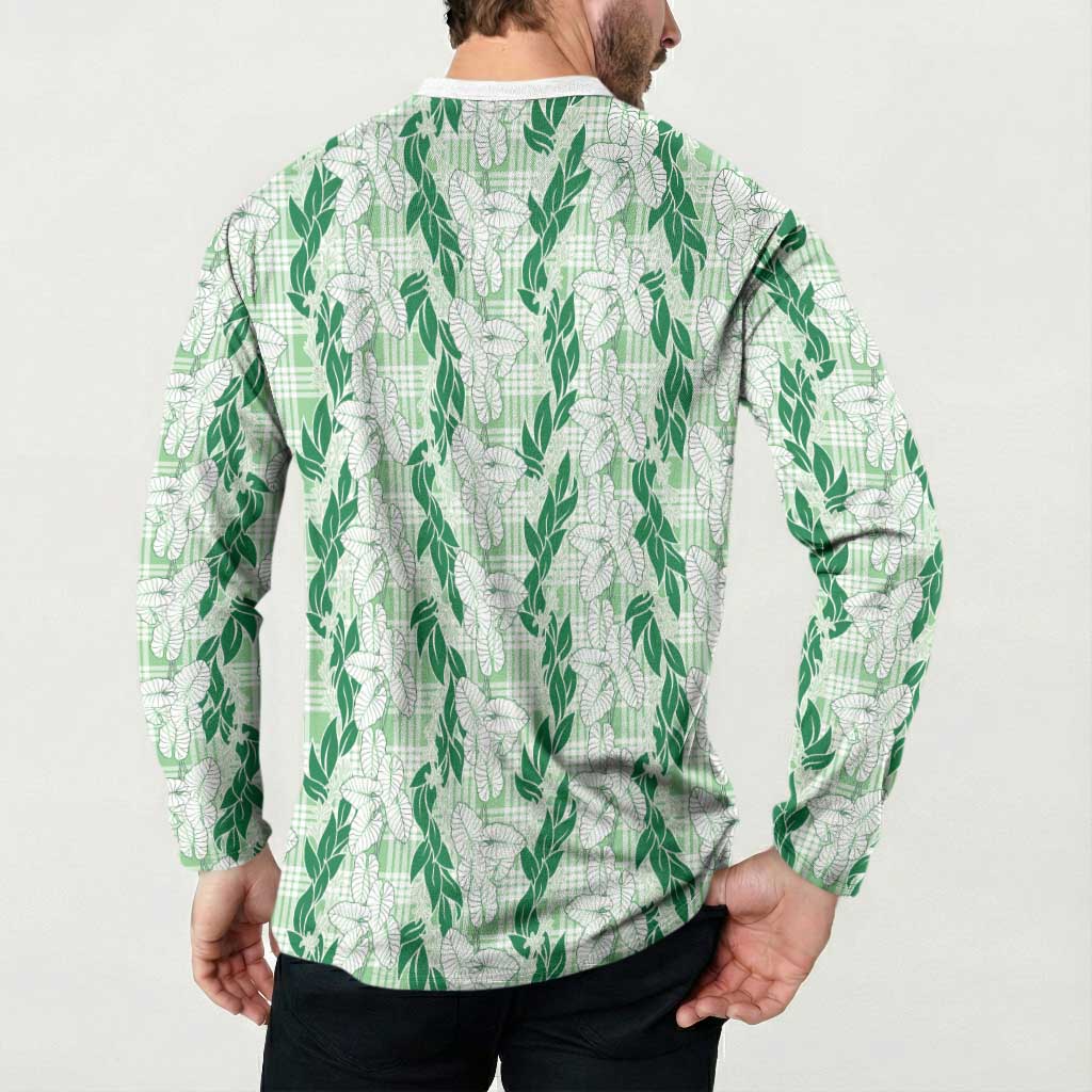 Hawaii Ti Leaf Maile Tuberose Lei Button Sweatshirt With Hanalei Leaf Green LT05 - Polynesian Pride