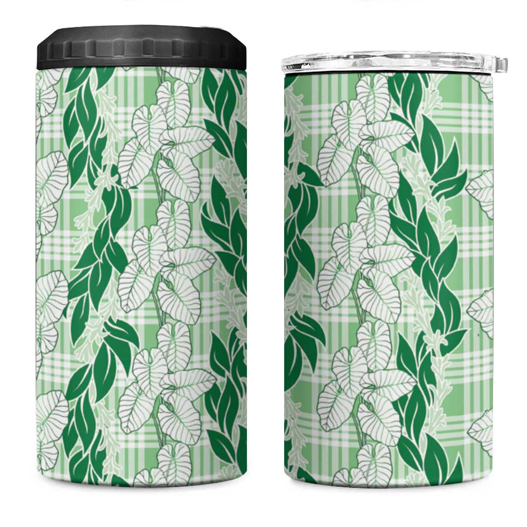 Hawaii Ti Leaf Maile Tuberose Lei 4 in 1 Can Cooler Tumbler With Hanalei Leaf Green