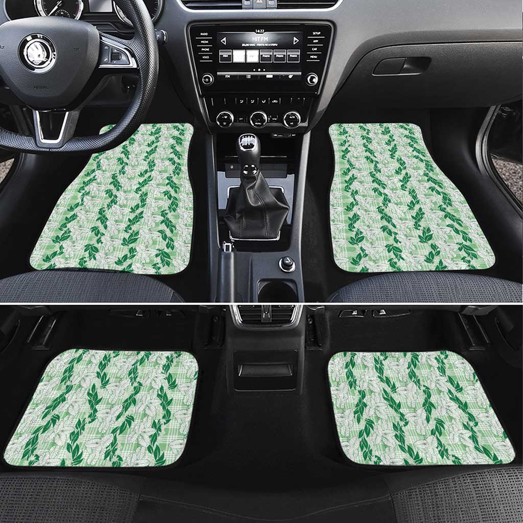 Hawaii Ti Leaf Maile Tuberose Lei Car Mats With Hanalei Leaf Green LT05 Set 4pcs Green - Polynesian Pride