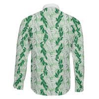 Hawaii Ti Leaf Maile Tuberose Lei Family Matching Off Shoulder Short Dress and Hawaiian Shirt With Hanalei Leaf Green LT05 - Polynesian Pride