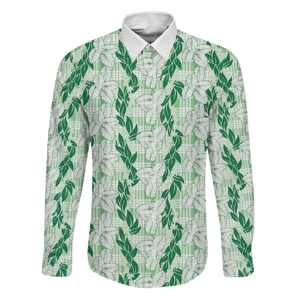 Hawaii Ti Leaf Maile Tuberose Lei Family Matching Short Sleeve Bodycon Dress and Hawaiian Shirt With Hanalei Leaf Green LT05 Dad's Shirt - Long Sleeve Green - Polynesian Pride