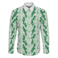 Hawaii Ti Leaf Maile Tuberose Lei Family Matching Short Sleeve Bodycon Dress and Hawaiian Shirt With Hanalei Leaf Green LT05 Dad's Shirt - Long Sleeve Green - Polynesian Pride