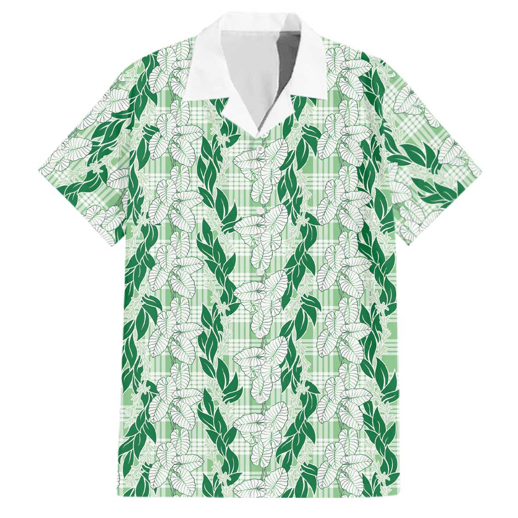 Hawaii Ti Leaf Maile Tuberose Lei Family Matching Summer Maxi Dress and Hawaiian Shirt With Hanalei Leaf Green LT05 Dad's Shirt - Short Sleeve Green - Polynesian Pride