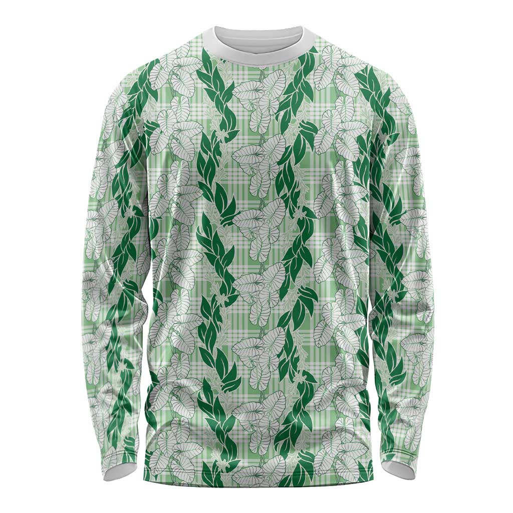 Hawaii Ti Leaf Maile Tuberose Lei Long Sleeve Shirt With Hanalei Leaf Green LT05 Unisex Green - Polynesian Pride