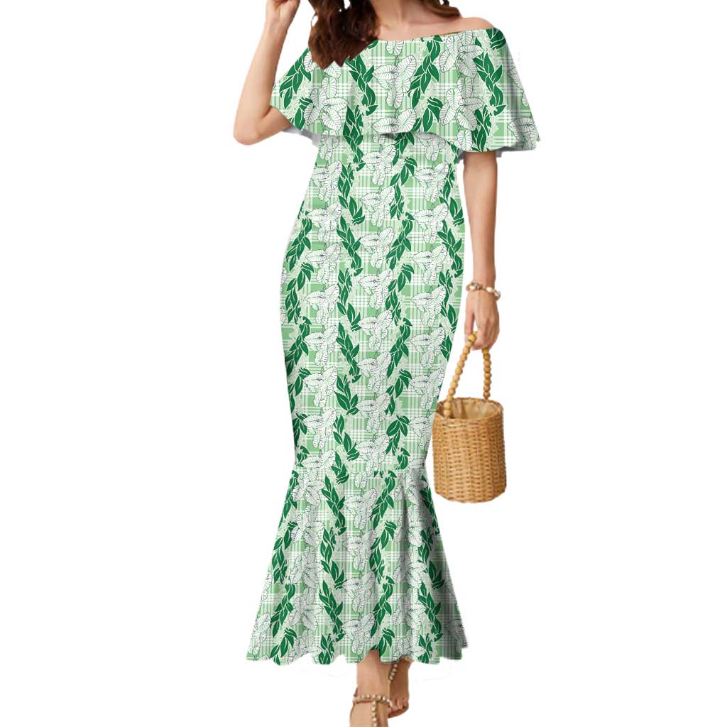 Hawaii Ti Leaf Maile Tuberose Lei Mermaid Dress With Hanalei Leaf Green LT05 Women Green - Polynesian Pride