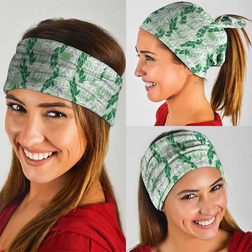 Hawaii Ti Leaf Maile Tuberose Lei Neck Gaiter With Hanalei Leaf Green LT05 - Polynesian Pride