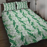 Hawaii Ti Leaf Maile Tuberose Lei Quilt Bed Set With Hanalei Leaf Green LT05 Green - Polynesian Pride