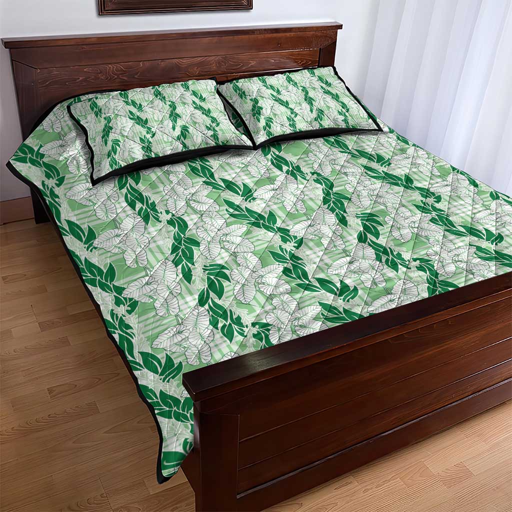 Hawaii Ti Leaf Maile Tuberose Lei Quilt Bed Set With Hanalei Leaf Green LT05 - Polynesian Pride