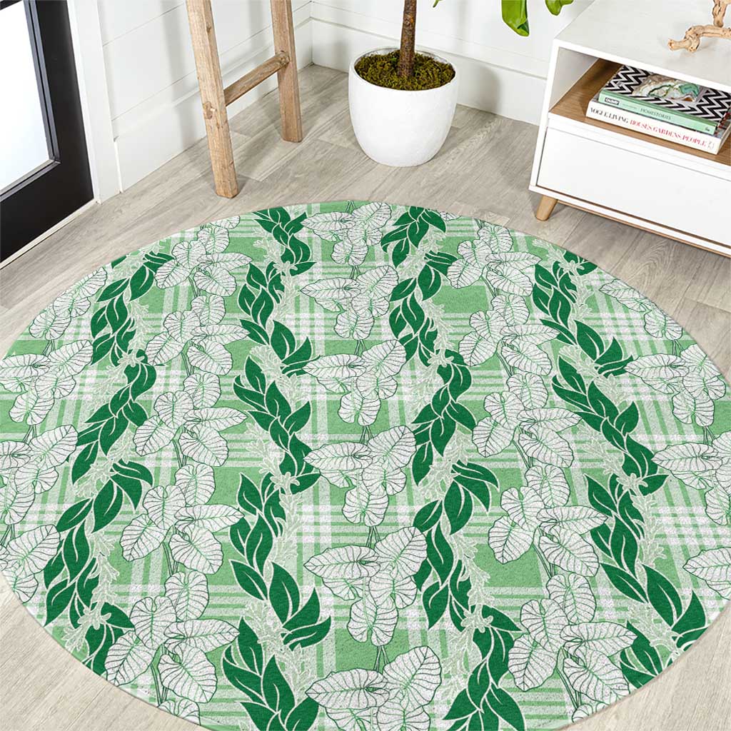 Hawaii Ti Leaf Maile Tuberose Lei Round Carpet With Hanalei Leaf Green LT05 Green - Polynesian Pride