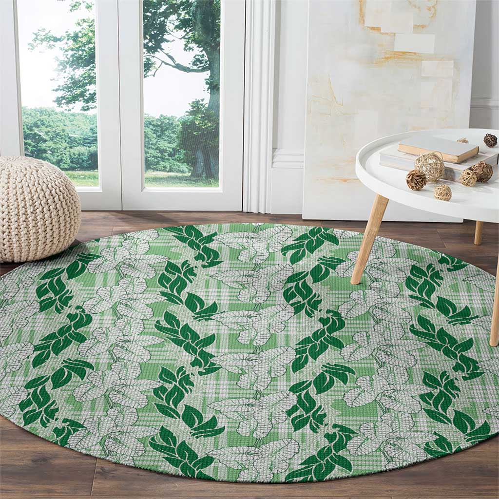 Hawaii Ti Leaf Maile Tuberose Lei Round Carpet With Hanalei Leaf Green LT05 - Polynesian Pride
