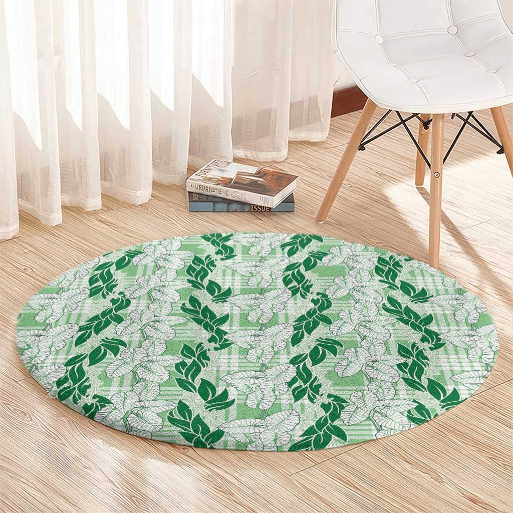 Hawaii Ti Leaf Maile Tuberose Lei Round Carpet With Hanalei Leaf Green LT05 - Polynesian Pride