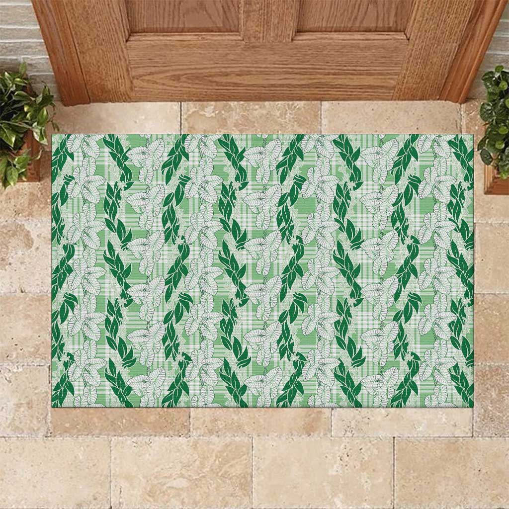 Hawaii Ti Leaf Maile Tuberose Lei Rubber Doormat With Hanalei Leaf Green LT05 Green - Polynesian Pride