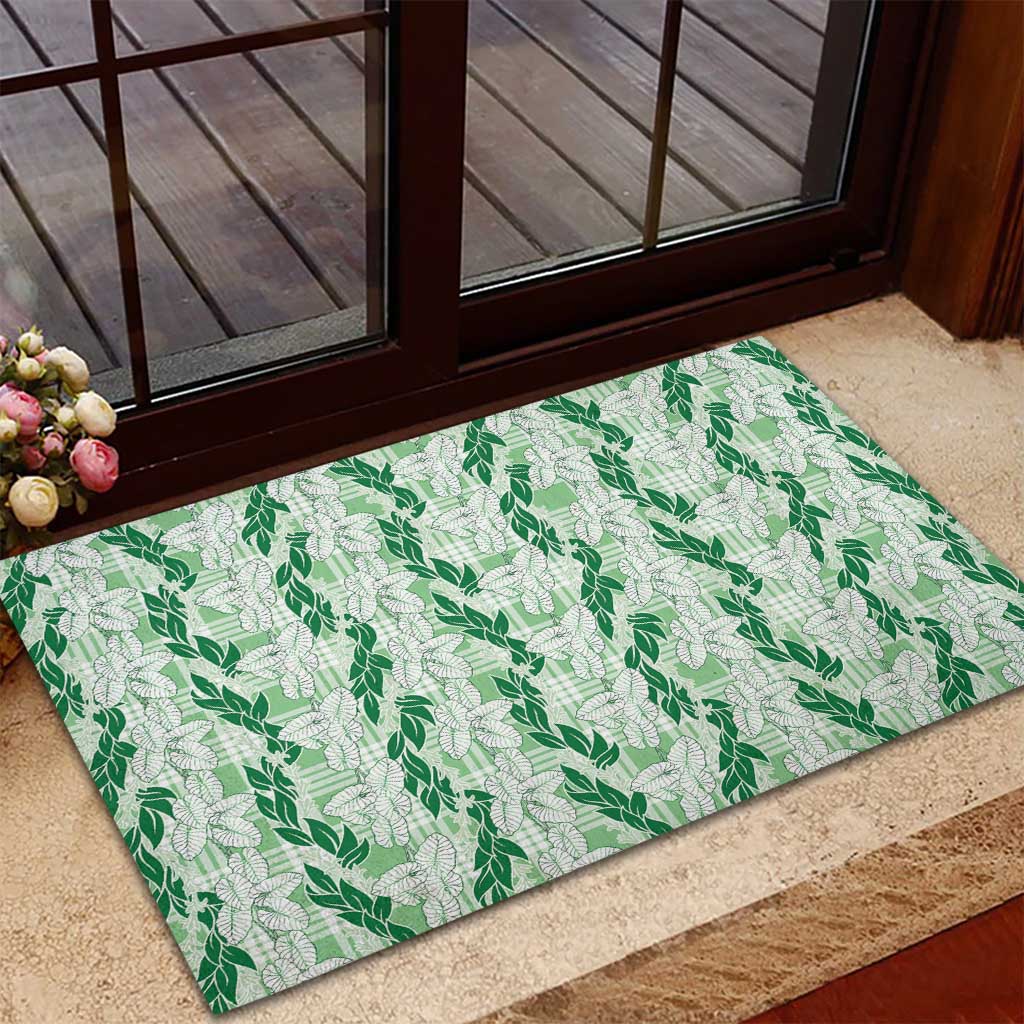 Hawaii Ti Leaf Maile Tuberose Lei Rubber Doormat With Hanalei Leaf Green LT05 - Polynesian Pride