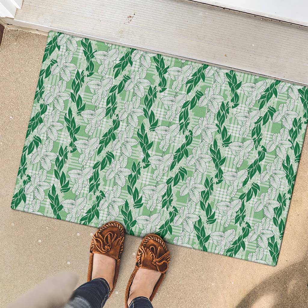 Hawaii Ti Leaf Maile Tuberose Lei Rubber Doormat With Hanalei Leaf Green LT05 - Polynesian Pride