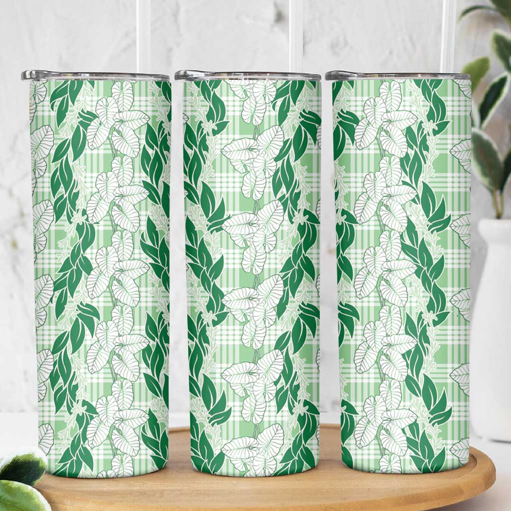Hawaii Ti Leaf Maile Tuberose Lei Skinny Tumbler With Hanalei Leaf Green LT05 - Polynesian Pride