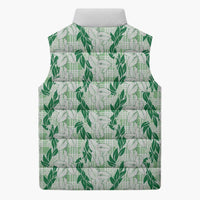 Hawaii Ti Leaf Maile Tuberose Lei Sleeveless Puffer Jacket With Hanalei Leaf Green LT05 - Polynesian Pride