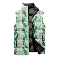 Hawaii Ti Leaf Maile Tuberose Lei Sleeveless Puffer Jacket With Hanalei Leaf Green LT05 - Polynesian Pride