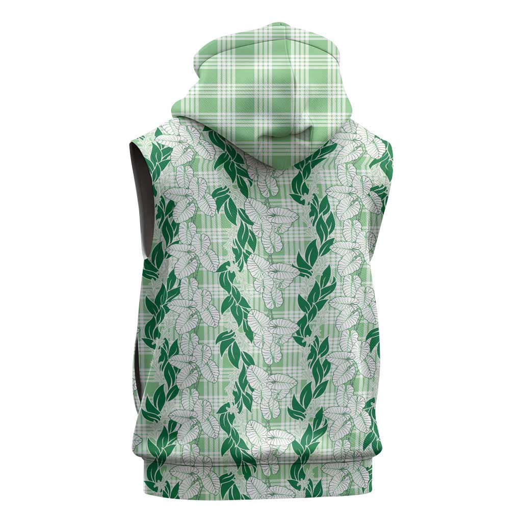 Hawaii Ti Leaf Maile Tuberose Lei Sleeveless Zip Hoodie With Hanalei Leaf Green LT05 - Polynesian Pride